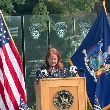 Jenn McNamara speaking at Suffolk County 9/11 Ceremony